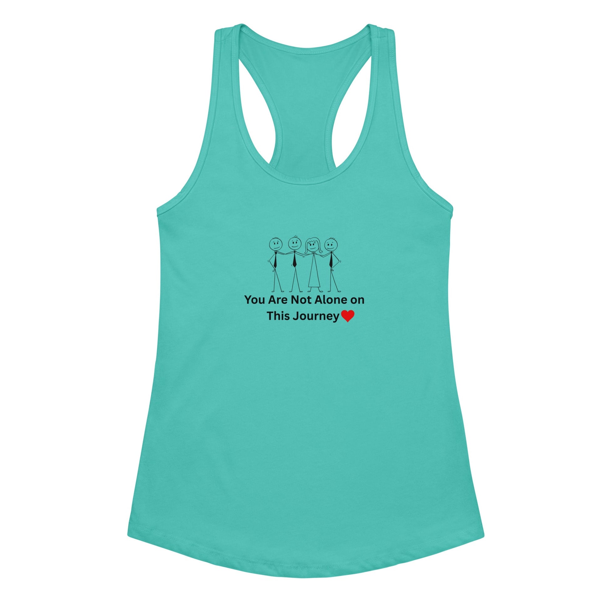 Turquoise tank top with motivational message on a white background